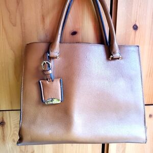 Danier Tan & Soft Red Leather Top Handle Handbag